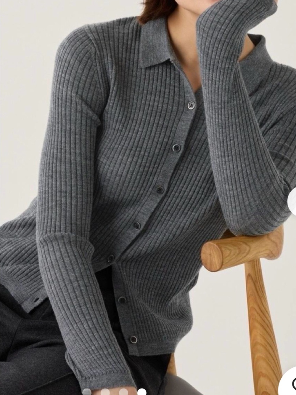 Uniqlo gray Ribbed Button-Down Polo Cardigan